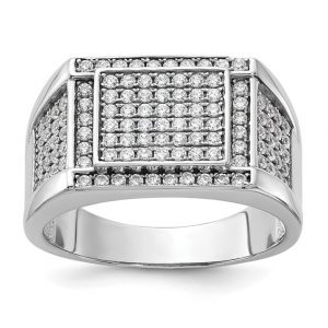 Cubic Zirconia Rectangular Micro Pave Gents Ring Sterling Silver/Size 10