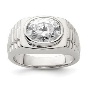 Cubic Zirconia Oval Gents Ring Sterling Silver/Size 11