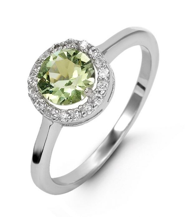 Simulated Birthstone & Cubic Zirconia Halo Ladies Ring Sterling Silver/AUG
