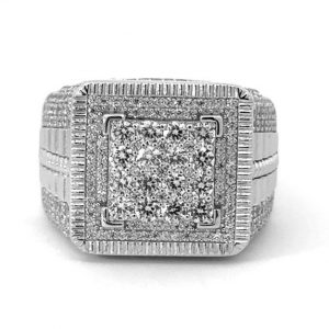 Cubic Zirconia 360 Pave Gents Ring Sterling Silver/Size 11