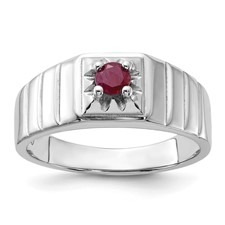 Genuine Ruby 4mm Gents Ring Sterling Silver/Size 10