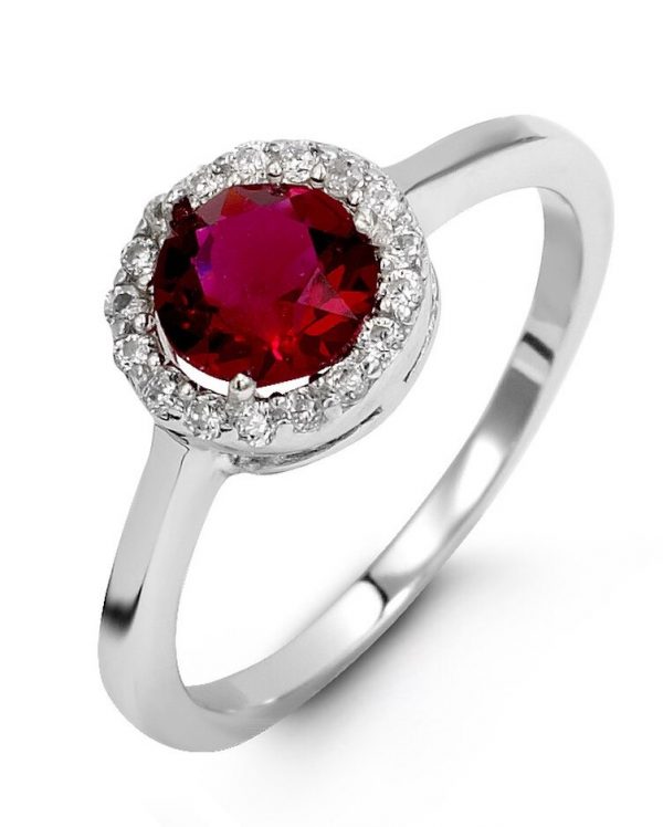 Simulated Birthstone & Cubic Zirconia Halo Ladies Ring Sterling Silver/JUL