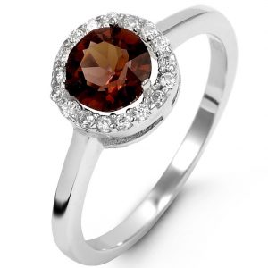 Simulated Birthstone & Cubic Zirconia Halo Ladies Ring Sterling Silver/JAN