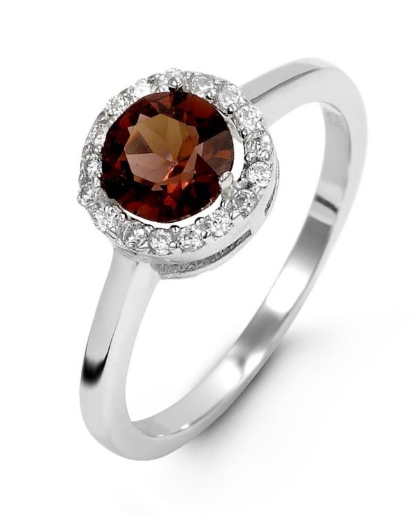 Simulated Birthstone & Cubic Zirconia Halo Ladies Ring Sterling Silver/JAN