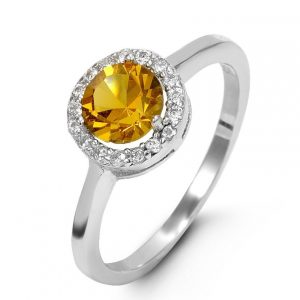 Simulated Birthstone & Cubic Zirconia Halo Ladies Ring Sterling Silver/NOV
