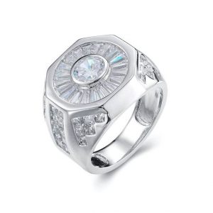 Baguette & Round Cubic Zirconia Gents Ring Sterling Silver/Size 10   *NOT SIZABLE   *CLEARANCE-FINAL SALE*