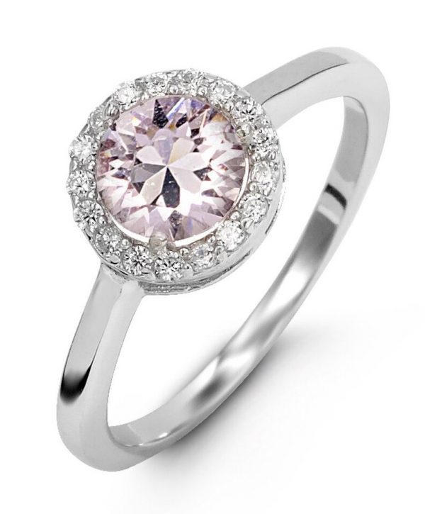 Simulated Birthstone & Cubic Zirconia Halo Ladies Ring Sterling Silver/JUN