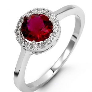 Simulated Birthstone & Cubic Zirconia Halo Ladies Ring Sterling Silver/JUL