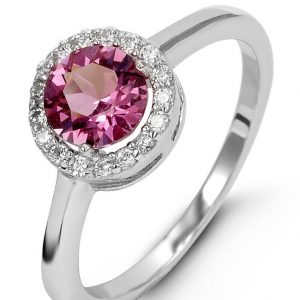 Simulated Birthstone & Cubic Zirconia Halo Ladies Ring Sterling Silver/OCT