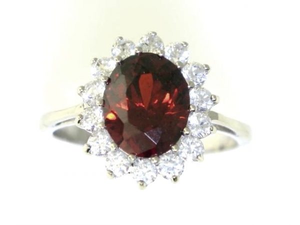 Sim Garnet & Cubic Zirconia Cluster Ring Sterling Silver/Adjustable