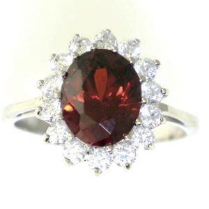Sim Garnet & Cubic Zirconia Cluster Ring Sterling Silver/Adjustable