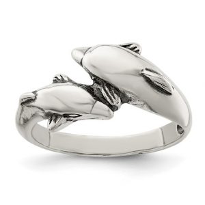Double Dolphin Ladies Ring Antiqued Finish Sterling Silver/SIZE 7   *SPECIAL ORDER-FINAL SALE*
