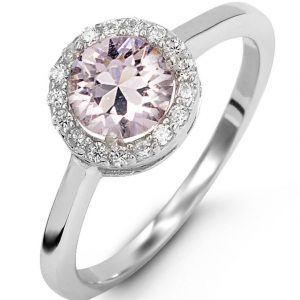 Simulated Birthstone & Cubic Zirconia Halo Ladies Ring Sterling Silver/JUN