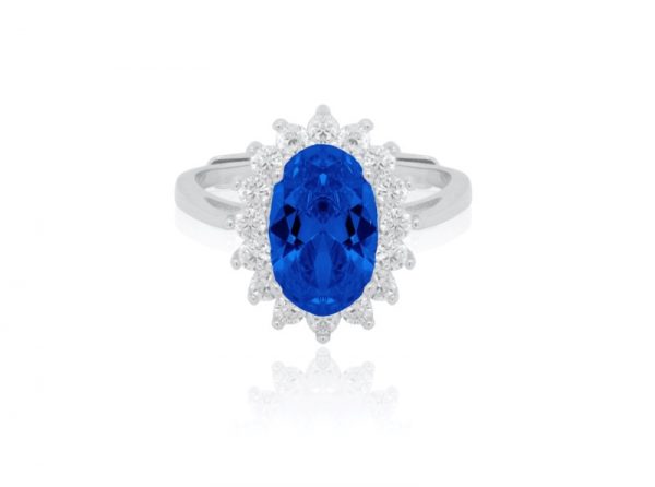 Sim. Sapphire & Cubic Zirconia Cluster Ring Sterling Silver/Adjustable