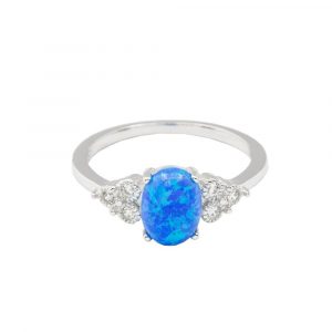 Sim. Black Opal & Cubic Zirconia Ladies Ring Sterling Silver/SIZE 7