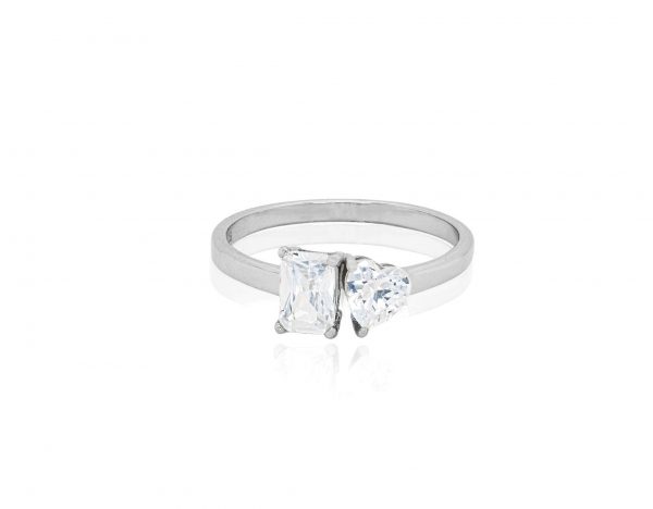 Cubic Zirconia Toi et Moi Ladies Ring Sterling Silver/SIZE 7
