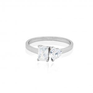 Cubic Zirconia Toi et Moi Ladies Ring Sterling Silver/SIZE 7