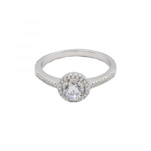 4MM Cubic Zirconia Halo Accented Ladies Ring Sterling Silver/SIZE 7