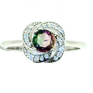5MM Sim. Birthstone & Cubic Zirconia Swirl Ladies Ring Sterling Silver