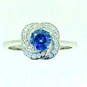 5MM Sim. Birthstone & Cubic Zirconia Swirl Ladies Ring Sterling Silver