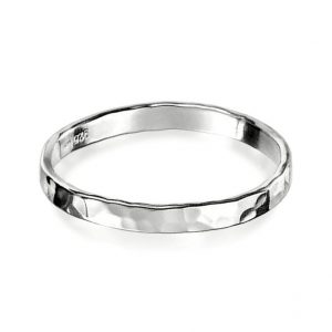 3MM Hammered Design Chunky Band Sterling Silver/SIZE 7