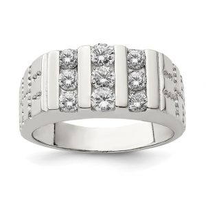 3x3 Cubic Zirconia Channel Gents Ring Sterling Silver/Size 10