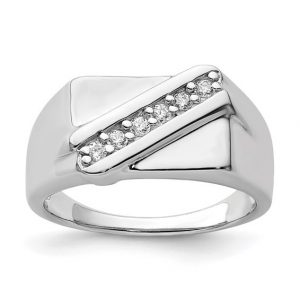 Angled Cubic Zirconia Gents Ring Sterling Silver/Size 10