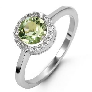 Simulated Birthstone & Cubic Zirconia Halo Ladies Ring Sterling Silver/AUG