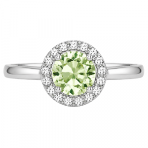 Simulated Birthstone & Cubic Zirconia Halo Ladies Ring Sterling Silver/AUG
