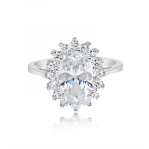 Cubic Zirconia Oval Cluster Ring Sterling Silver/Adjustable