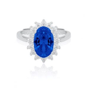 Sim. Sapphire & Cubic Zirconia Cluster Ring Sterling Silver/Adjustable
