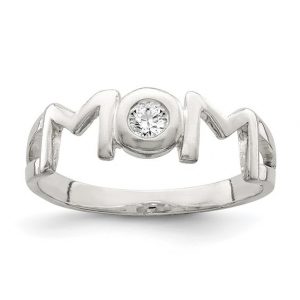 MOM  with Cubic Zirconia Ladies Ring Sterling Silver/SIZE 8