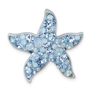 Starfish with Blue Crystals & 18" Chain Sterling Silver/26MM