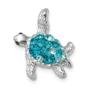 Turtle with Turqoise & Green Crystals & 18" Chain Sterling Silver/17MM