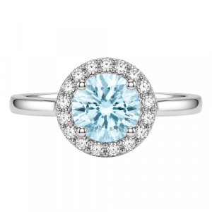Simulated Birthstone & Cubic Zirconia Halo Ladies Ring Sterling Silver/MAR
