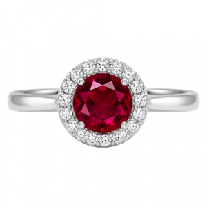 Simulated Birthstone & Cubic Zirconia Halo Ladies Ring Sterling Silver/JUL