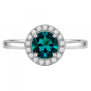 Simulated Birthstone & Cubic Zirconia Halo Ladies Ring Sterling Silver/DEC