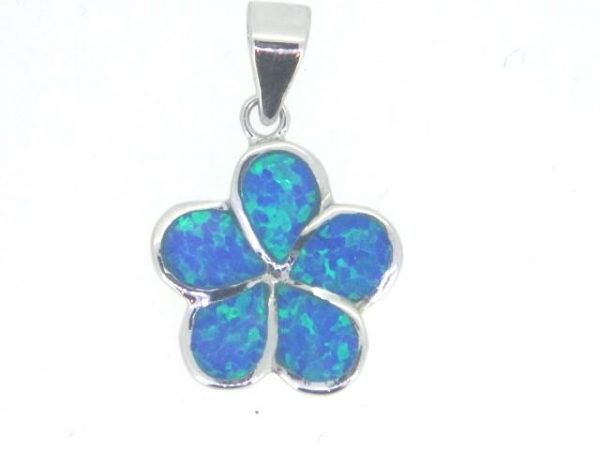 Sim. Opal Inlay Plumeria Flower Pendant Sterling Silver  *CLEARANCE-FINAL SALE*