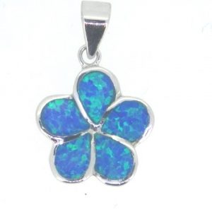 Sim. Opal Inlay Plumeria Flower Pendant Sterling Silver  *CLEARANCE-FINAL SALE*