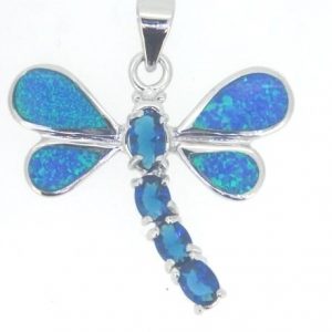 Sim. Opal Inlay & Sim. Bl. Topaz Dragonfly Pendant Sterling Silver  *CLEARANCE-FINAL SALE*