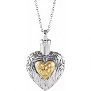 Ash Holder PAW PRINT PET Heart with Chain Sterling Silver  **Caution; Do Not Over Tighten**    *CLEARANCE-FINAL SALE*