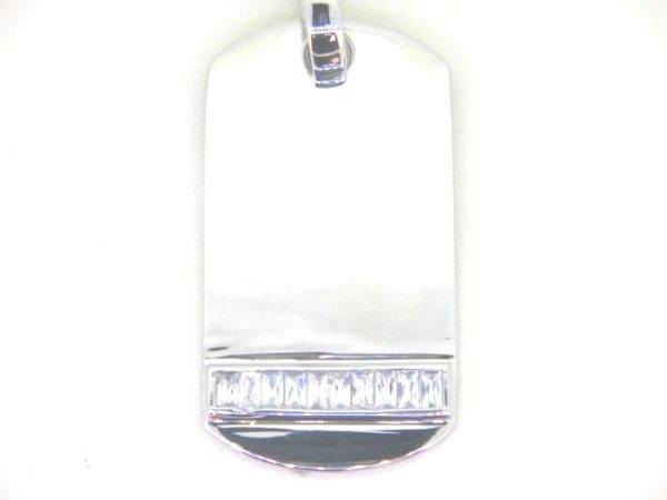 Cubic Zirconia Bottom Edge Dog Tag Pendant Sterling Silver/46MM  *CLEARANCE-FINAL SALE*