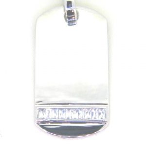 Cubic Zirconia Bottom Edge Dog Tag Pendant Sterling Silver/46MM  *CLEARANCE-FINAL SALE*