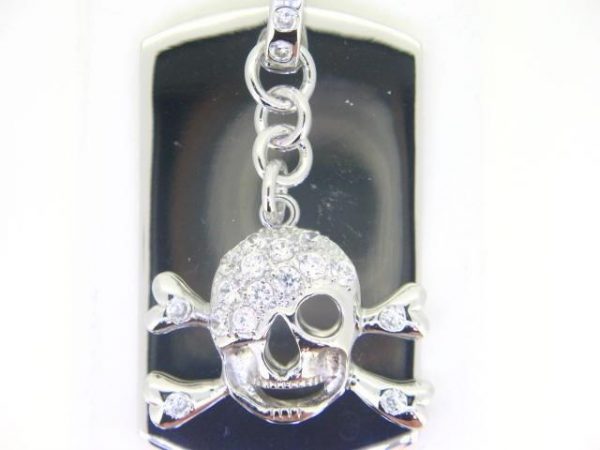 Cubic Zirconia Skull Dog Tag Sterling Silver/50MM  *CLEARANCE-FINAL SALE*
