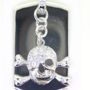 Cubic Zirconia Skull Dog Tag Sterling Silver/50MM  *CLEARANCE-FINAL SALE*