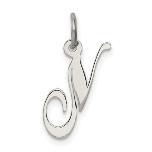 N Initial Script Pendant Sterling Silver/15MM