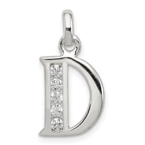 D Initial Block with Cubic Zirconia Sterling Silver Pendant/15MM