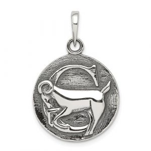 Capricorn Zodiac Round Antiqued Sterling Silver/20MM