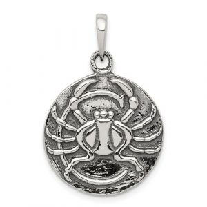 Cancer Zodiac Round Antiqued Sterling Silver/20MM