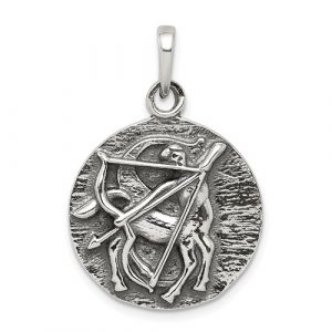 Sagittarius Zodiac Round Antiqued Sterling Silver/20MM